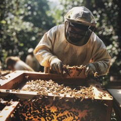 Imkerei-Expertise im Einsatz: Traditionelle Honigernte in natürlicher Umgebung