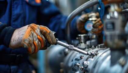 Mechanic working on a motor vehicle with a wrench at an Automotive tire shop