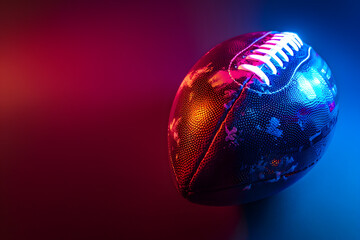 American football with futuristic network connection technology big data. Colors neon background.