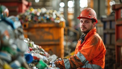 Fototapeta premium An engineer in workwear and hard hat is working in a factory