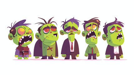 Cartoon funny green zombie character design with sc - obrazy, fototapety, plakaty