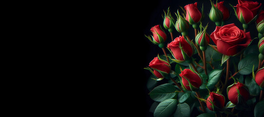Red roses on a black background.