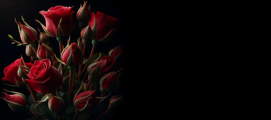 Red roses on a black background. - 790748711