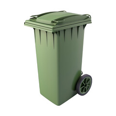Recycling bin with green lid For managing waste in homes or industrial plants.