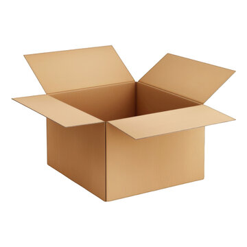 Empty open parcel box isolated on white background.