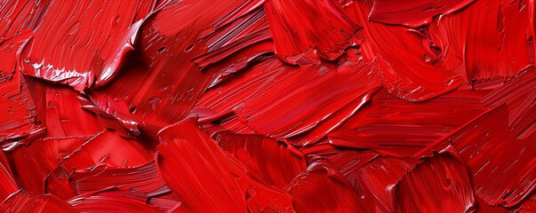 Red oil paint texture background, pattern of brush strokes, generated ai 
