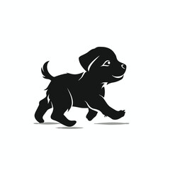 Black silhouette of running cute puppy vector illustration