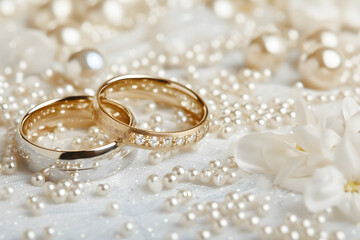 Two wedding ring on bokeh background.