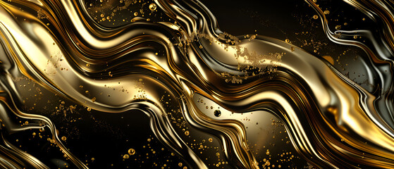 Dark Surface and Glowing Particles ,Black and orange modern abstract background with yellow glowing movement and high speed light effect ,3d render of abstract background with gold and black liquid 