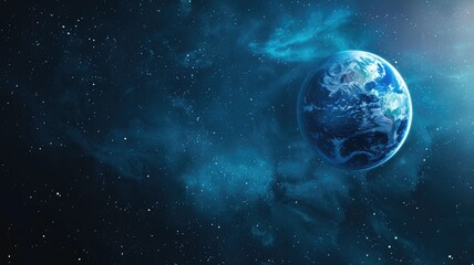 Digital illustration of Earth in space with nebula background