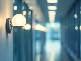 Soft focus on a light fixture in an office hallway, with everything else in the frame blurred to emphasize isolation