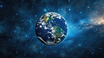 Planet Earth, space, shows a realistic surface of the Earth and a map of the world, both from the point of view of space.