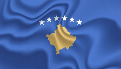 Kosovo national flag in the wind illustration image