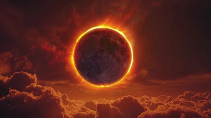 Amazing Total Solar Eclipse Phenomenon in the Sky - Full View of Sun's Omen