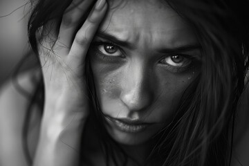 Fototapeta premium Ashamed Woman in Distress: Coping with Breakup and Crying in Desperation