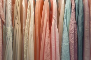 A row of colorful shirts hanging on a clothesline