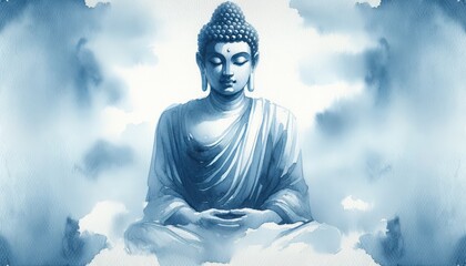Watercolor Buddha Illustration Radiates Serenity in Shades of Blue
