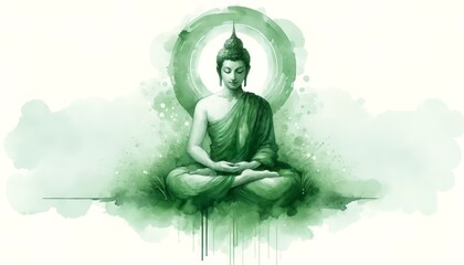 Watercolor Buddha Illustration Invites Inner Peace with Soothing Green Tones