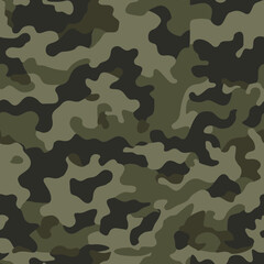 Fototapeta premium Camouflage vector texture military seamless pattern, classic khaki background, forest print
