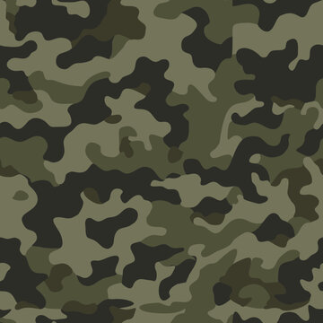 
Camouflage vector texture military seamless pattern, classic khaki background, forest print