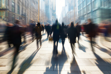 Long exposure shot of crowdy business people walking in fast motion