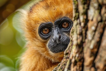 Fototapeta premium Closeup Detail of Beautiful Female Yellow-Cheeked Gibbon's Fur in Captivity