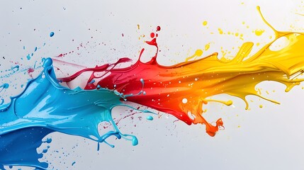 Colorful paint splashes on a white background, with splashy brush strokes in the style of colorful ink explosions. 