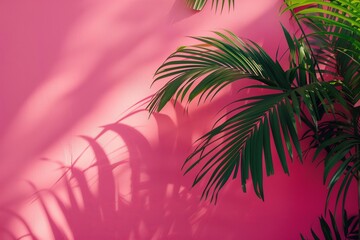 A pink wall with a green leafy plant on it