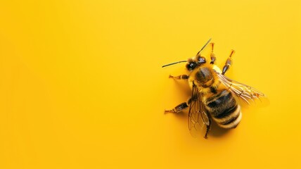 Close-up of bee on yellow background