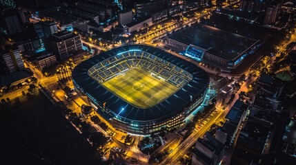Beautiful arena football stadium with night city view, Modern architecture.