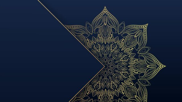 Dark blue mandala design animation video, 4k video, hd video with seamless looping, landscape editable background.