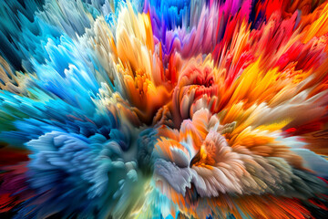 Fototapeta premium Colorful blue red orange yellow green dynamic explosion, vibrant spectrum art, bright vivid graphic background