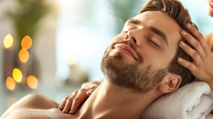 Man receiving relaxing head massage at spa