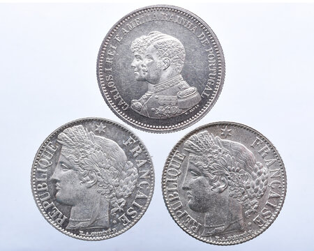 set of three Portuguese silver coins from King Carlos I. worth 200 reis