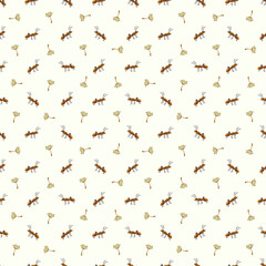 Ant. Seamless pattern with ant and dandelion. Insects, animals. For packaging, textiles, stationery and scrapbooking.