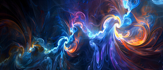 Witness the captivating beauty of a spiral galaxy displayed on a screen,colorwater glowing curves ripple in space