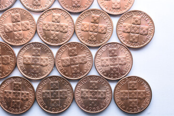 set of Portuguese coins worth 20 cents in bronze with different dates. Portuguese Republic. 20th...
