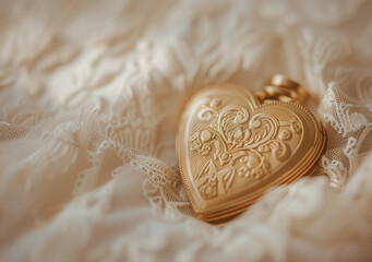 Fototapeta na wymiar A_golden_heart-shaped_locket_and_wedding_rings1