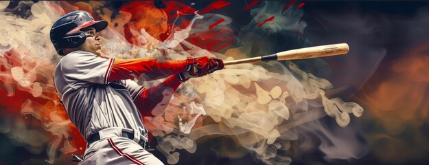 Dynamic Baseball Players in Action with Abstract Artistic Background. Generative ai - obrazy, fototapety, plakaty