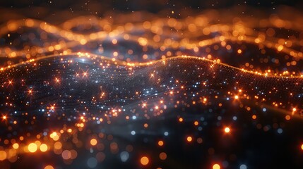 3d rendering of abstract glowing particles in cyberspace with depth of field and bokeh effect