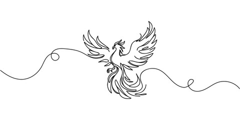 One continuous drawing of a Phoenix bird drawn in one line.