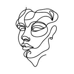 Woman abstract face, one line drawing. Hand drawn outline illustration. Continuous line. Vector illustration.
