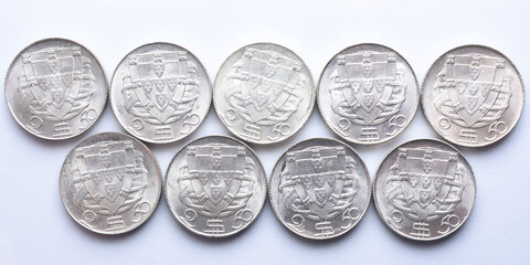 set of coins from the Republic of Portugal in Silver valued at 2$50. Coin Collection