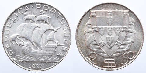 Portuguese silver coin of 2$50 from 1937