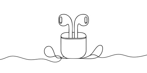 Wireless vacuum headphones drawn in one line on a white background.
