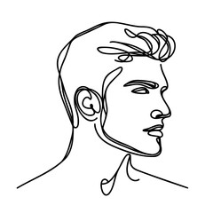Continuous one line, drawing of man's face, fashion minimalist concept, vector illustration