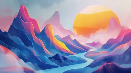 Abstract landscapes crafted by global creators, uniting diverse perspectives and artistic visions - obrazy, fototapety, plakaty