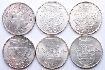 set of coins from the Republic of Portugal in Silver valued at 10 escudos. Coin Collection