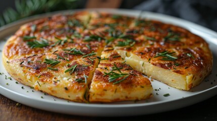Spanish amlet or potato tortilla on a white plate dark
