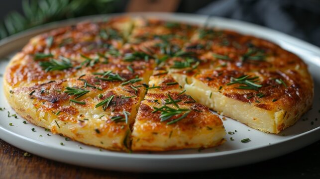 Spanish amlet or potato tortilla on a white plate dark